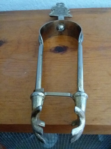 Victorian Brass Coal Fireplace Tongs with Ship Emblem and Original Clip 12 by 3