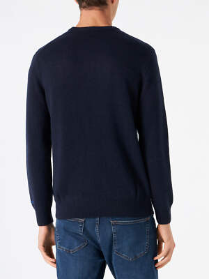 Pre-owned Mc2 Saint Barth Man Sweater With Postcard In Blue
