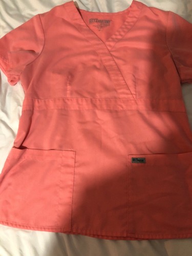 Greys Anatomy Scrub Set Coral Pink Size Medium mock wrap top &  Small pant