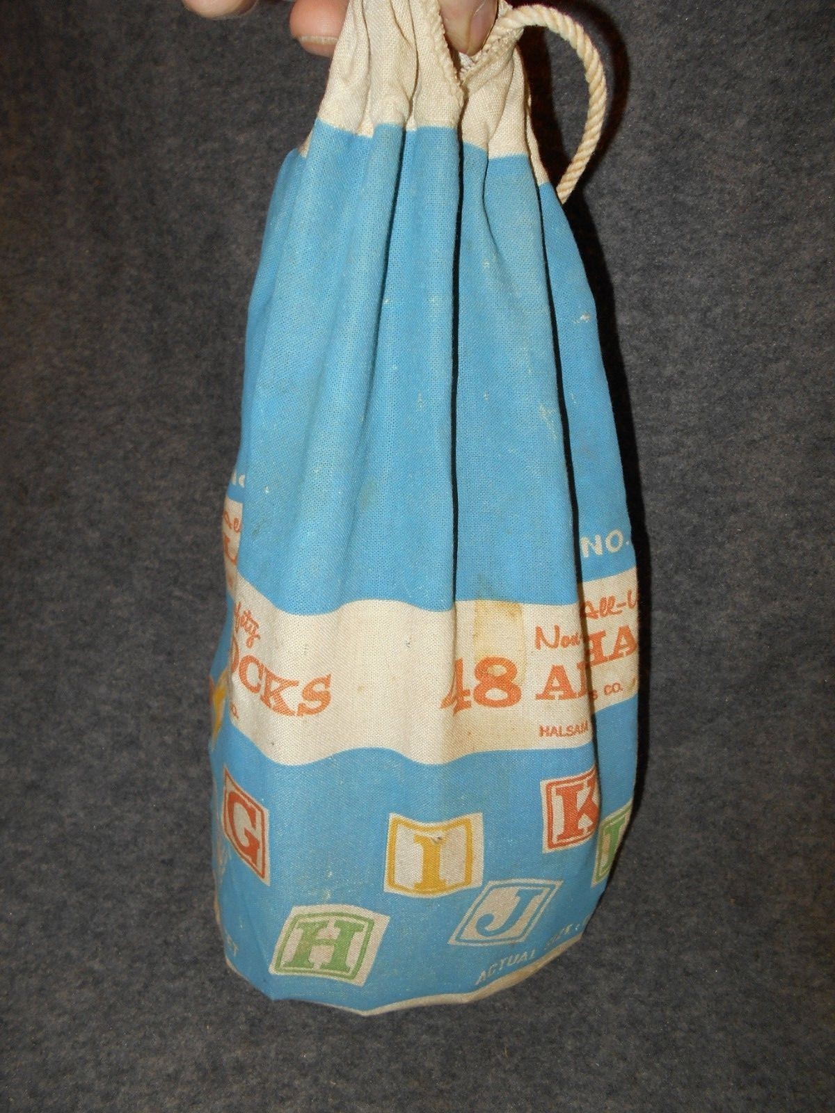 VINTAGE HALSAM PRODUCTS Playskool 48 toy ALPHABET BLOCKS NO. 550 cloth BAG ONLY