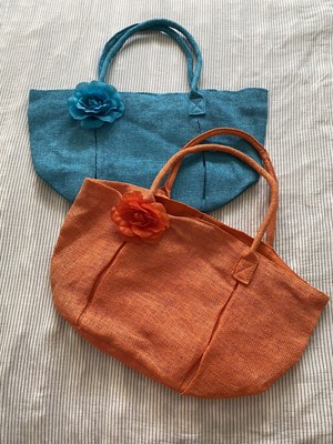 Burlap Over The Shoulder Tote Bags Set Of 2 Orange Blue Light Weight