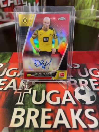 TOPPS サッカーカード STADIUM CLUB CHROME ERLING HAALAND DORTMUND #9 送料無料 中古 IT2 Erling Haaland 2021/22 Topps Chrome Bundesliga Red Auto 9/10