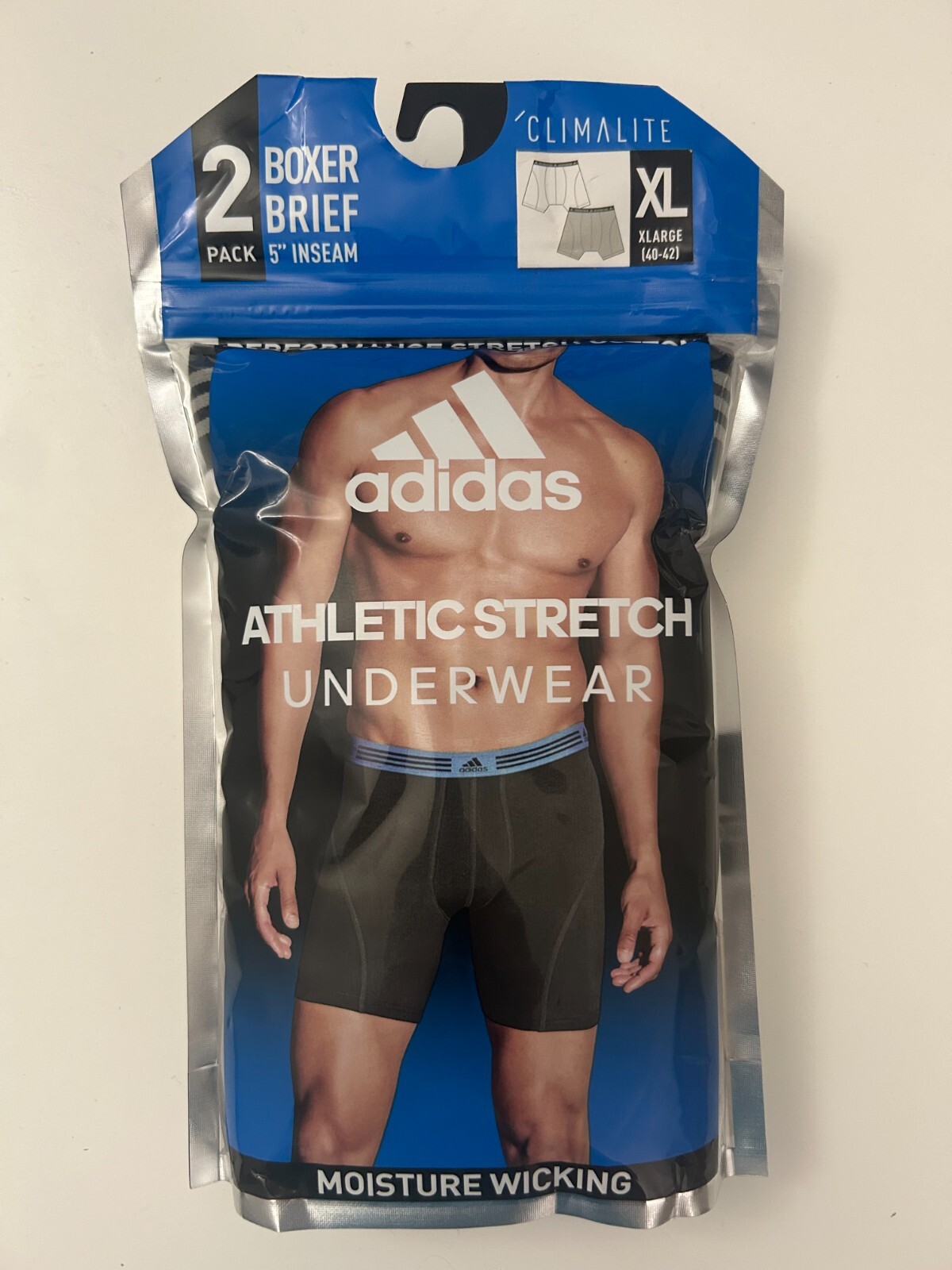 СПОРТИВНОЕ ЭЛАСТИЧНОЕ НИЖНЕЕ БЕЛЬЕ-БОКСЕР ADIDAS MENS BOXER BRIEF, 2 УПАКОВКИ, 5 ШВОВ ПО ВНУТРЕННЕМУ ШВУ XL (40-42)