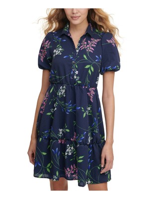 

KENSIE DRESSES Женское синее короткое платье-рубашка с оборками и присборенной талией, Синий