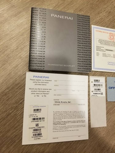 Officine Panerai International Guarantee COSC Certification Warranty Card Tags