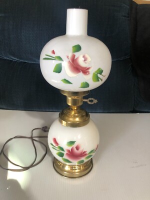 Vintage Gone With The Wind Lamp 2 Round Globes Milk Glass With Pink Flowers