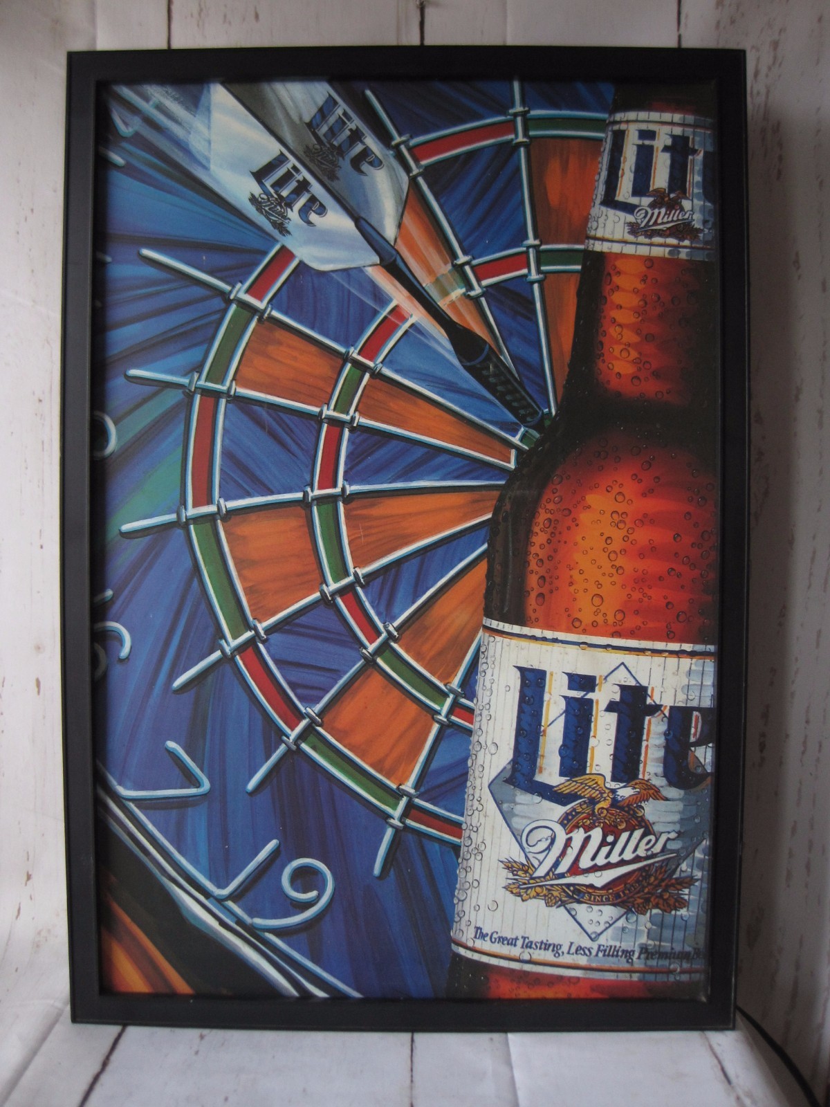 Vintage 1993 Miller Lite Beer Dart Board Lighted Sign Pub Bar Man Cave