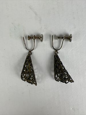 KiM Craftsman Bronze Tone Cone Shape Filigree Screw Back Fashion Earrings 1.5 