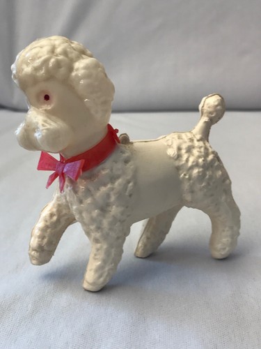 Poodle White French Poodle Dog Ornament Figurine Plastic Hong Kong Vintage 3.5