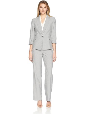 

LE SUIT Женские серые брюки в полоску для работы прямые брюки, Серый, 50037263-0DC