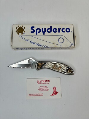 Spyderco AUS-6 Steel Knife C43S with Maynard Buckles Engraving Plate w/Box RARE