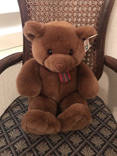 Vintage 90s GUND 20” Soft Plush Brown Teddy Bear With Plaid