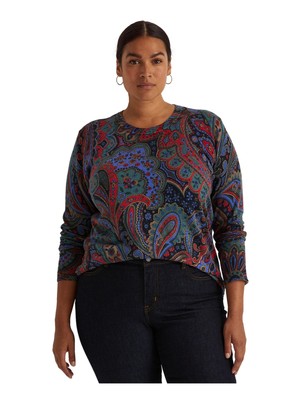 

RALPH LAUREN Женский темно-синий свитер с круглым вырезом и длинными рукавами для работы Plus, Navy