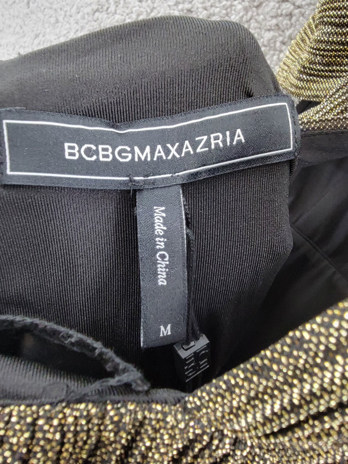 Pre-owned Bcbgmaxazria Pleated Metallic Evening Gown Women's M Gold Cutout Back Button Zip