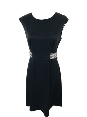 Connected Apparel Womens Size 6 Sleeveless Black Elastic Belted Sheath Dress