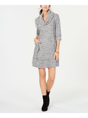 SIGNATURE BY ROBBIE BEE Womens Gray 3/4 Sleeve Short Fit + Flare Dress PM