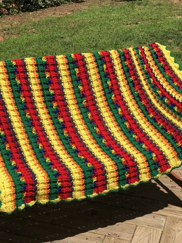 Homemade Afghan Jamaican color schemed Blanket Throw Yellow Red Green 52 x 58