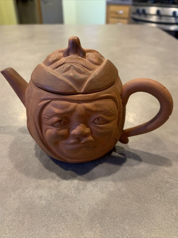 Old Asian Clay Perpetual Buddha Mask Netsuke Teapot Funny Face AS-IS READ