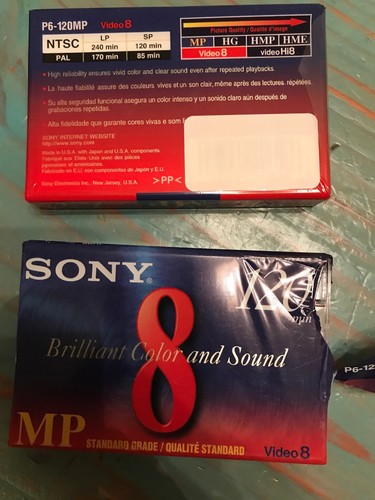 2 Pack Sony MP Video 8 Video Cassette Tapes 120 Minute New Standard Grade