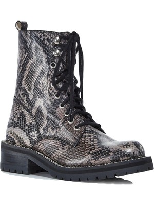 Женские армейские ботинки AQUA Womens Grey Snake 1 на платформе с острым носком и блочным каблуком 5 М