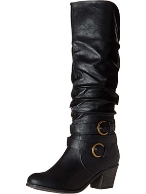 

JOURNEE COLLECTION Женские черные поздние ботинки с круглым носком на блочном каблуке с напуском, Черный, LATEWC