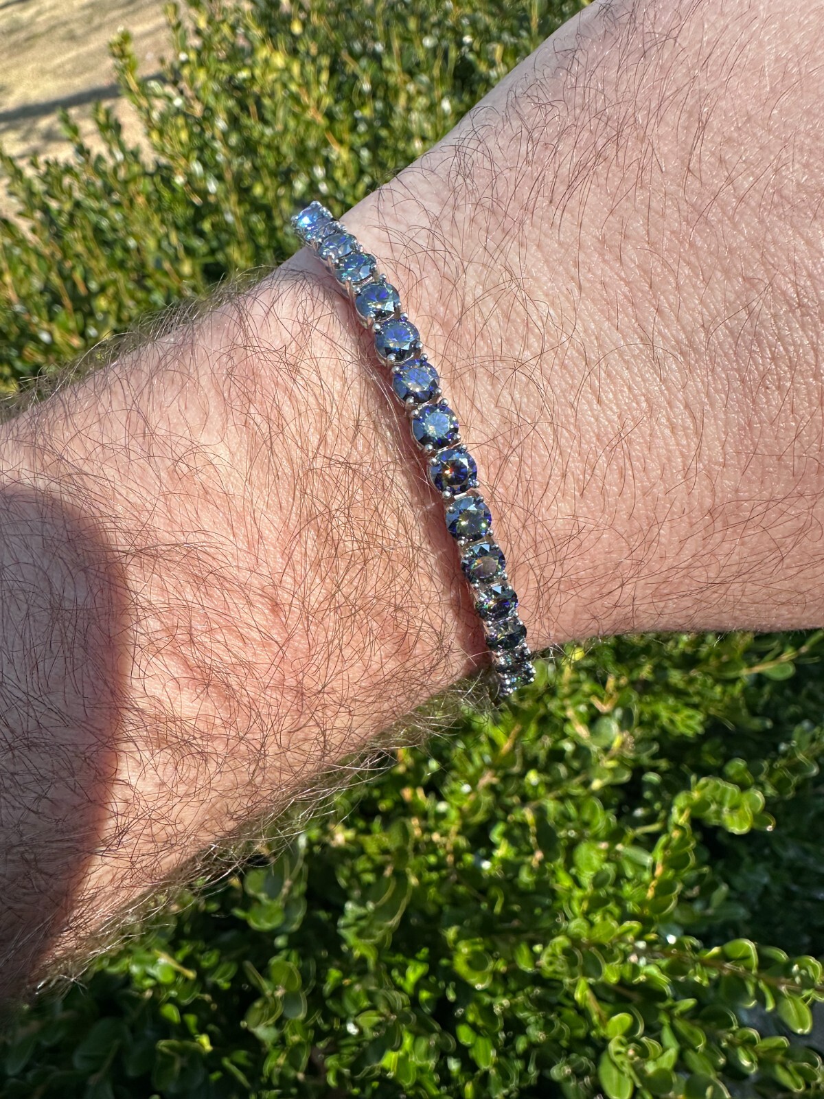 Pre-owned Silver Real Iced Dark Blue Moissanite 5mm Tennis Bracelet 925  Pass Diamond Test