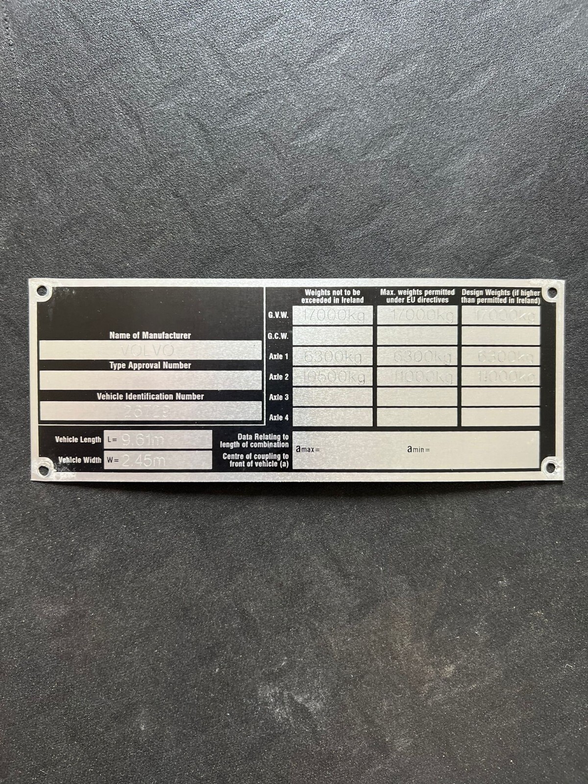 Dublin Bus Atha Cliath Volvo Olympian 96-D-294 RA294 Chassis Body Plate Badge