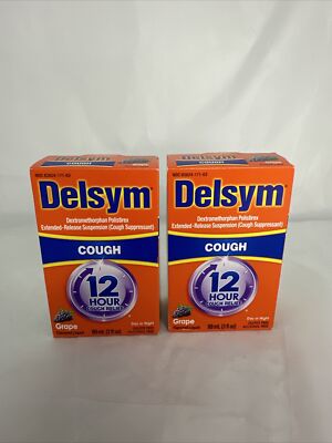 (2) Delsym 12 Hour Cough Relief Liquid Grape EXP 1/27