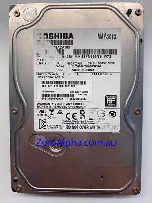 DT01ACA100 Toshiba Donor Hard Drive MS2OA750, MAY2013