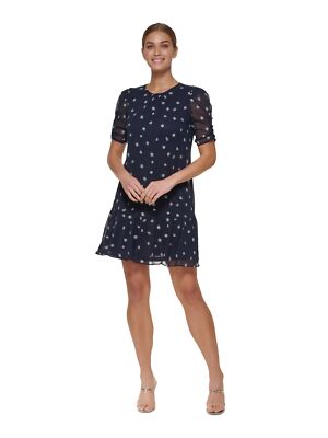 

DKNY Женское темно-синее вечернее платье прямого кроя с вырезом на спине и рукавами до локтя с круглым вырезом, Navy