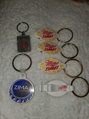 6 Vintage Key Chains. Jim Beam(1), Zima(1), Miller(4)