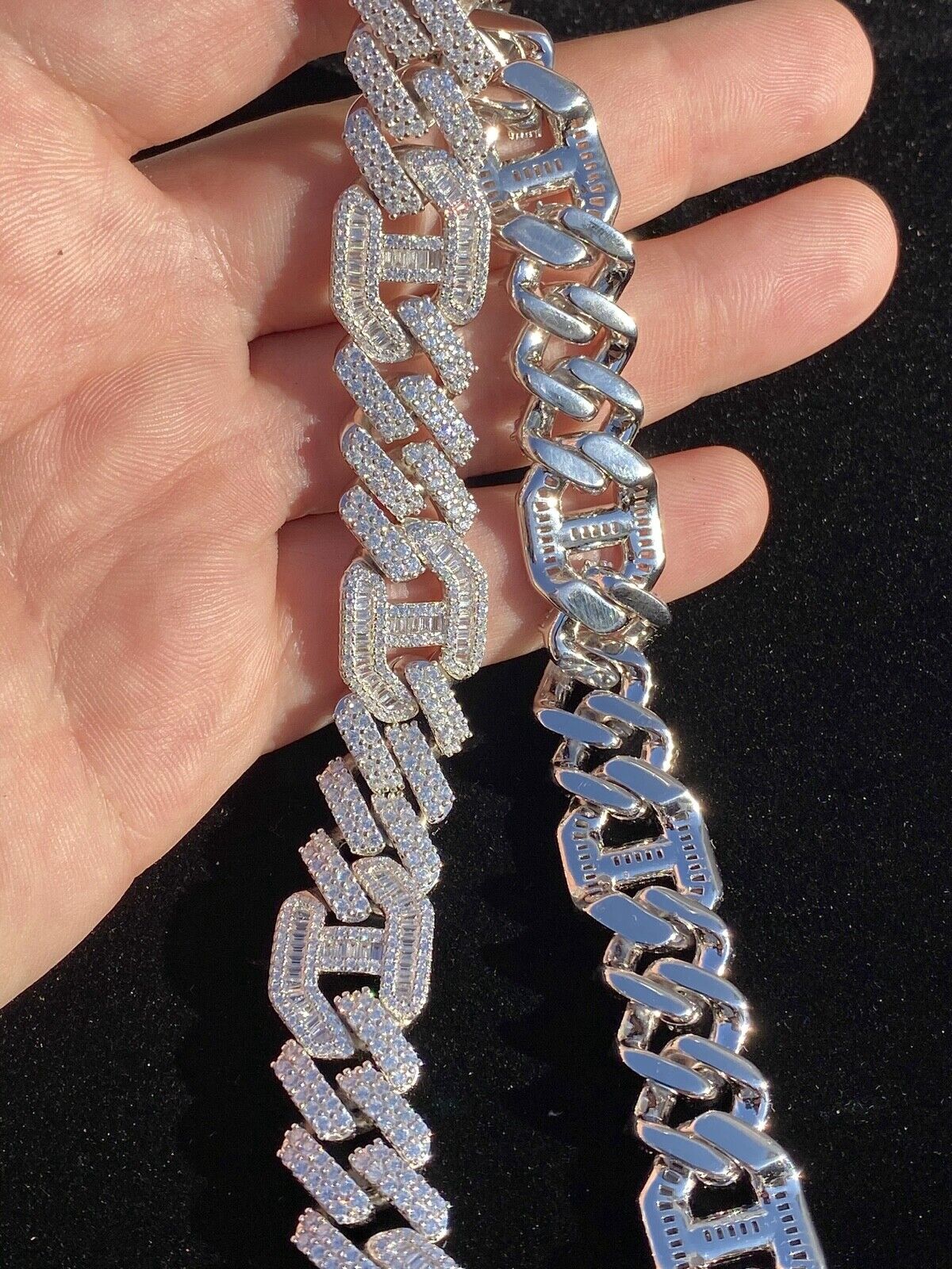 Solid 925 Silver Mens Figarucci Gucci Link Prong Cuban Chain Solid 925 Silver Mens Figarucci Gucci Link Prong Cuban Chain