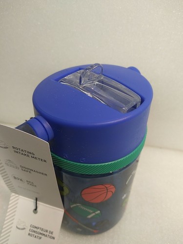 Kids Thermos Hydration Bottle with Rotating Intake Meter Straw with Balls & Bats