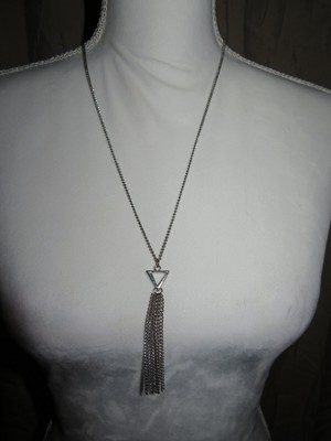 ~ Vintage ~ Silver Tone ~ Geometric ~ 3.25'' Tassel ~ 25'' Necklace ~