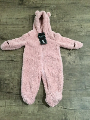 Baby PINK  One Piece Infant Size 9M Bunting Sleeper Snowsuit hood Faux Fur