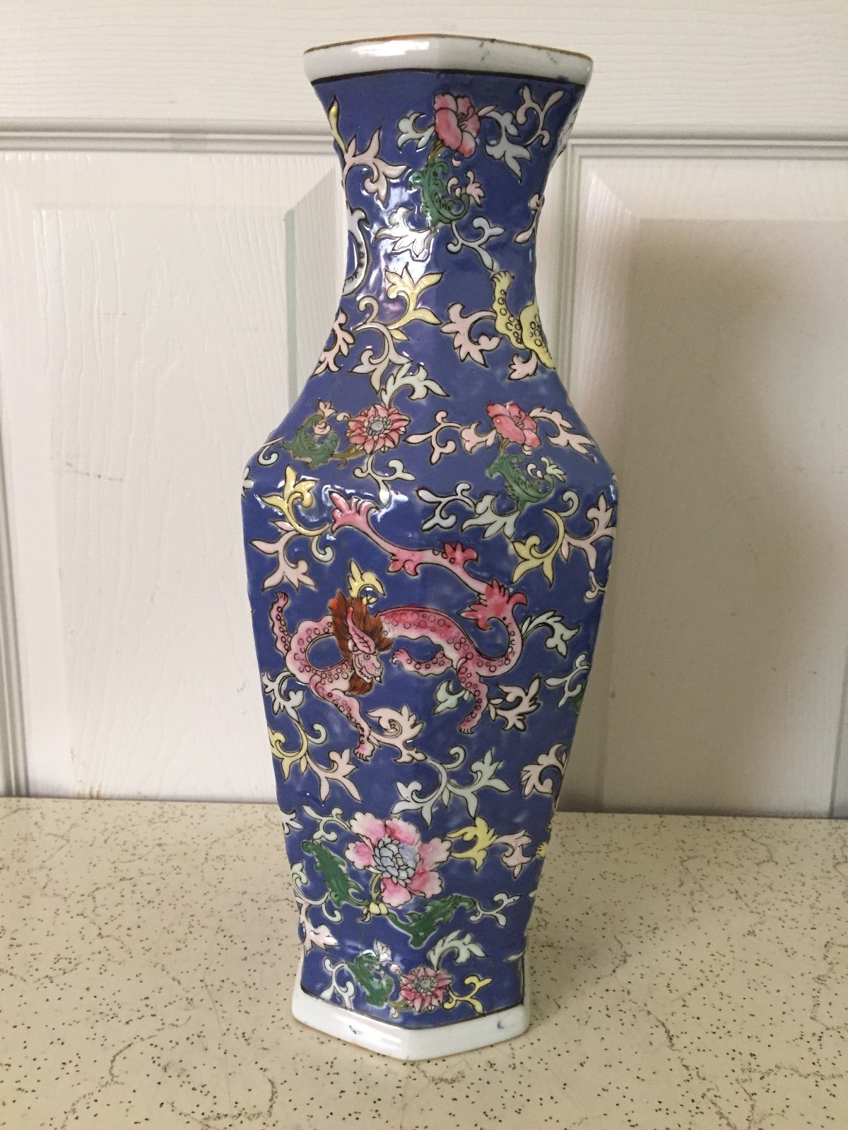 antique chinese flat vase with tongzhi mark  H 14 inches