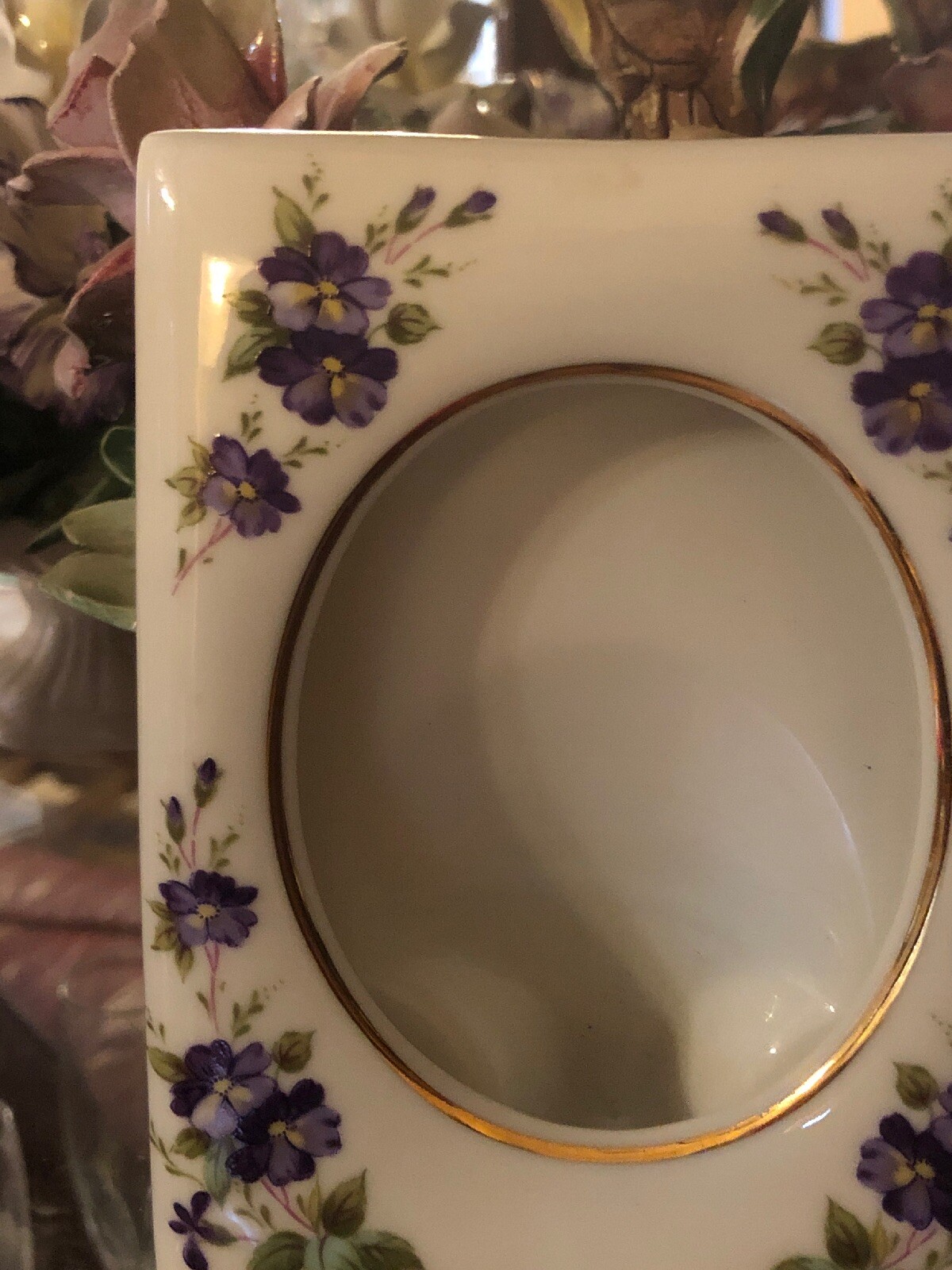 Antique 1954 Lefton Picture Frame Hand Painted Purple Violets Number 03159