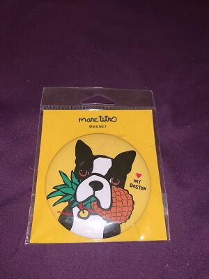 Marc Tetro Boston Terrier NYC Yellow Magnet 3 inches round *NWT*