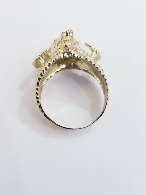 Pre-owned Globalwatches10 Real 10k Yellow Gold Antler Deer Head Mens Horn Goat Head Ring Diamond Cut