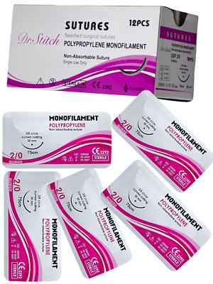 2/0 Polypropylene Sterile Training Suture Thread With Sewing Box 12 PACK
