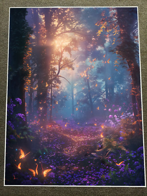 Twilight Forest Path with Magical Light Poster 18x24in