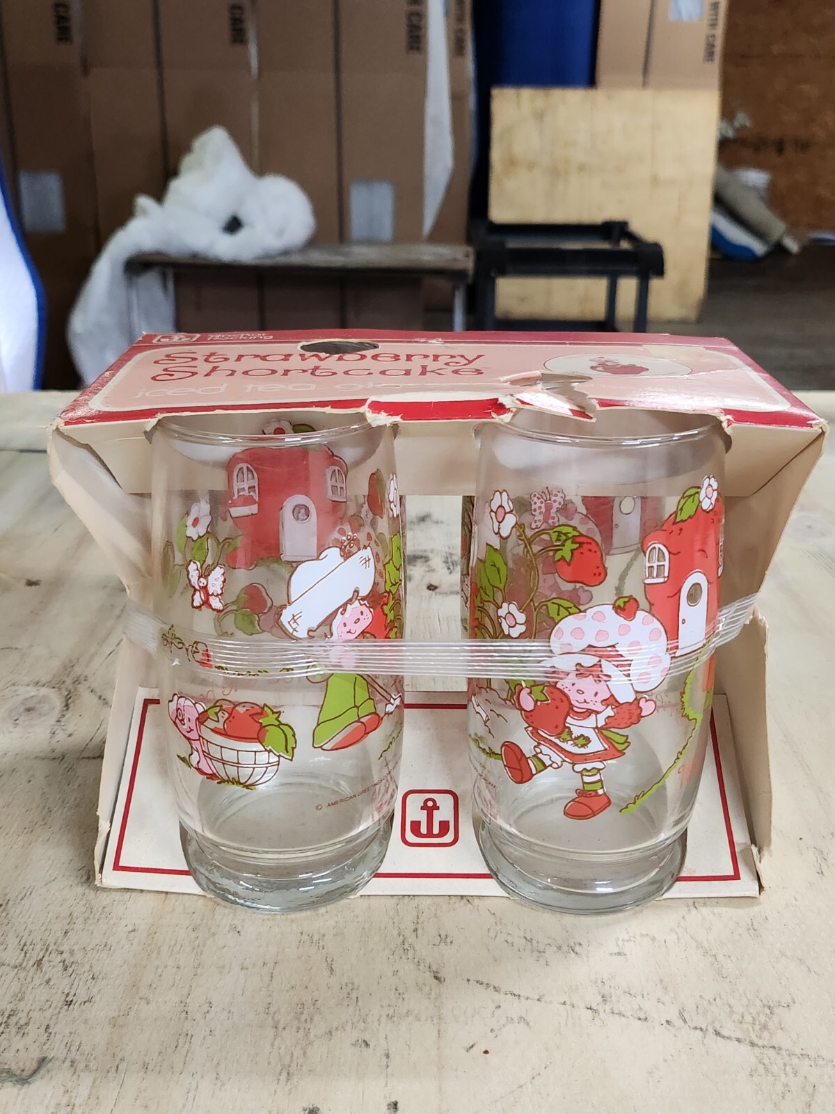 strawberry shortcake glass set vintage cartoon original box old store stock