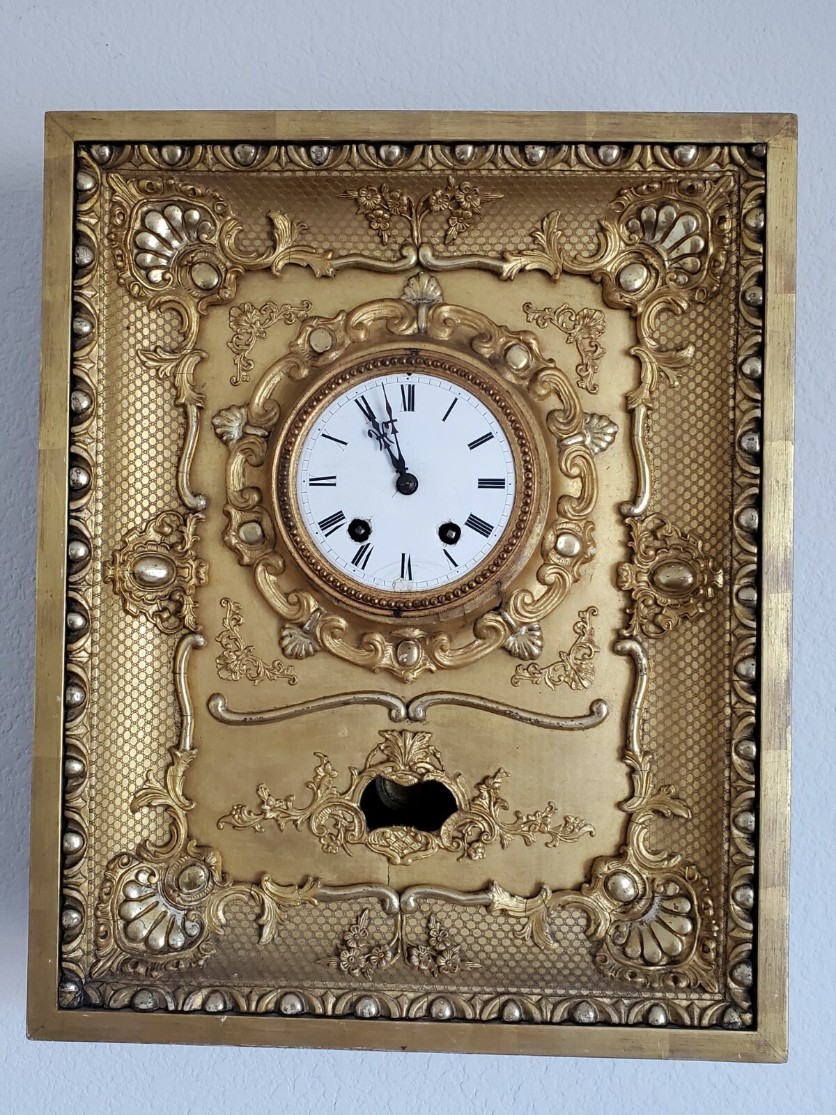 Antique Lenzkirch German 19th C. Continental Guilt Ornate Frame Wall Clock.