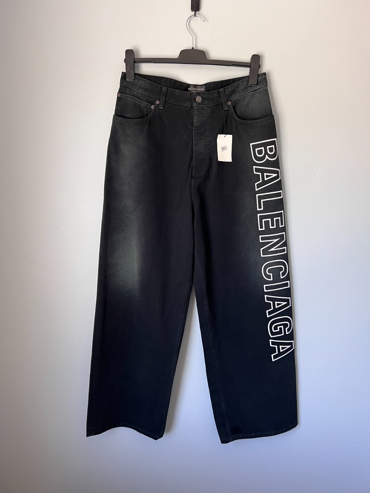 Balenciaga Embroidered Logo Baggy Denim - Size Small - Black Balenciaga Embroidered Logo Baggy Denim - Size Small - Black