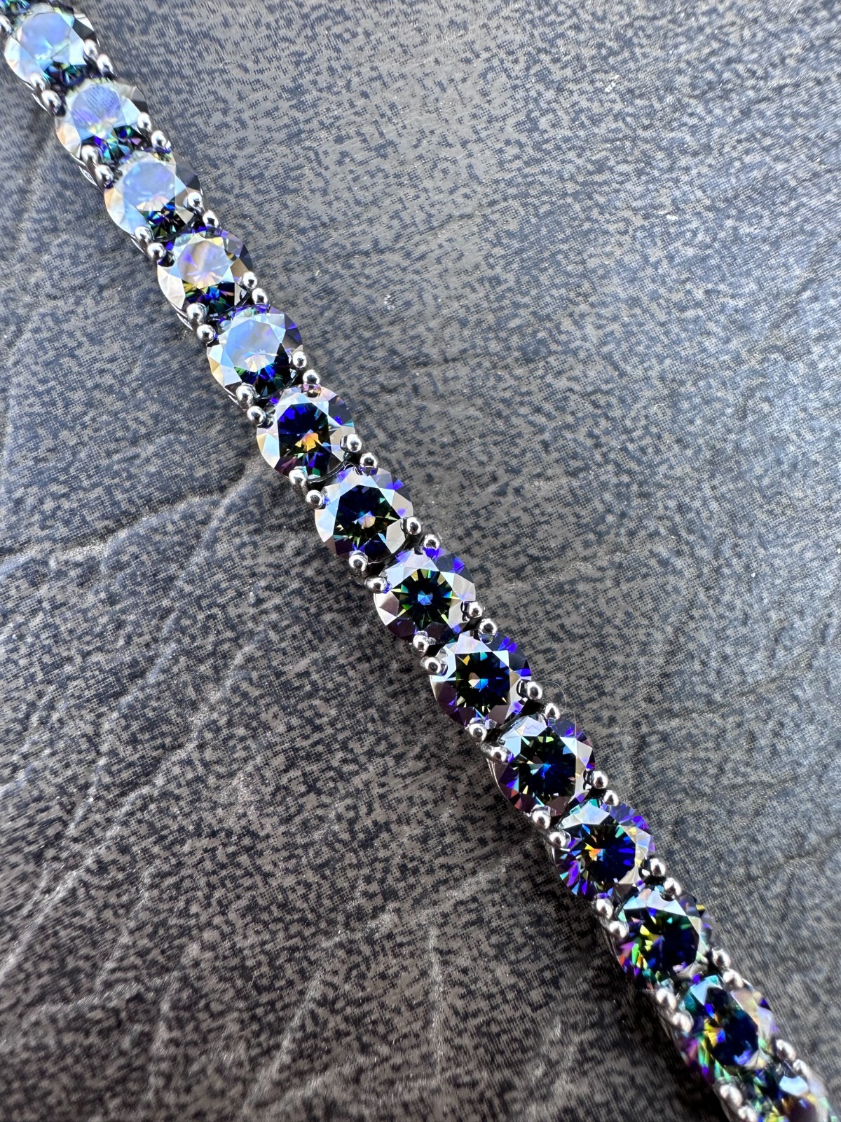 Pre-owned Silver Real Iced Dark Blue Moissanite 5mm Tennis Bracelet 925  Pass Diamond Test
