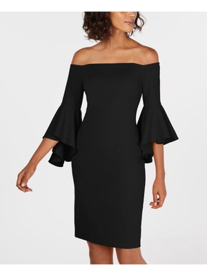 CALVIN KLEIN Womens Black Off Shoulder Knee Length Evening Sheath Dress 10