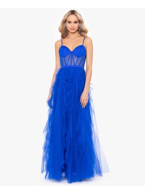 BLONDIE NITES Womens Blue Caged Midriff Padded Formal Dress Juniors 11