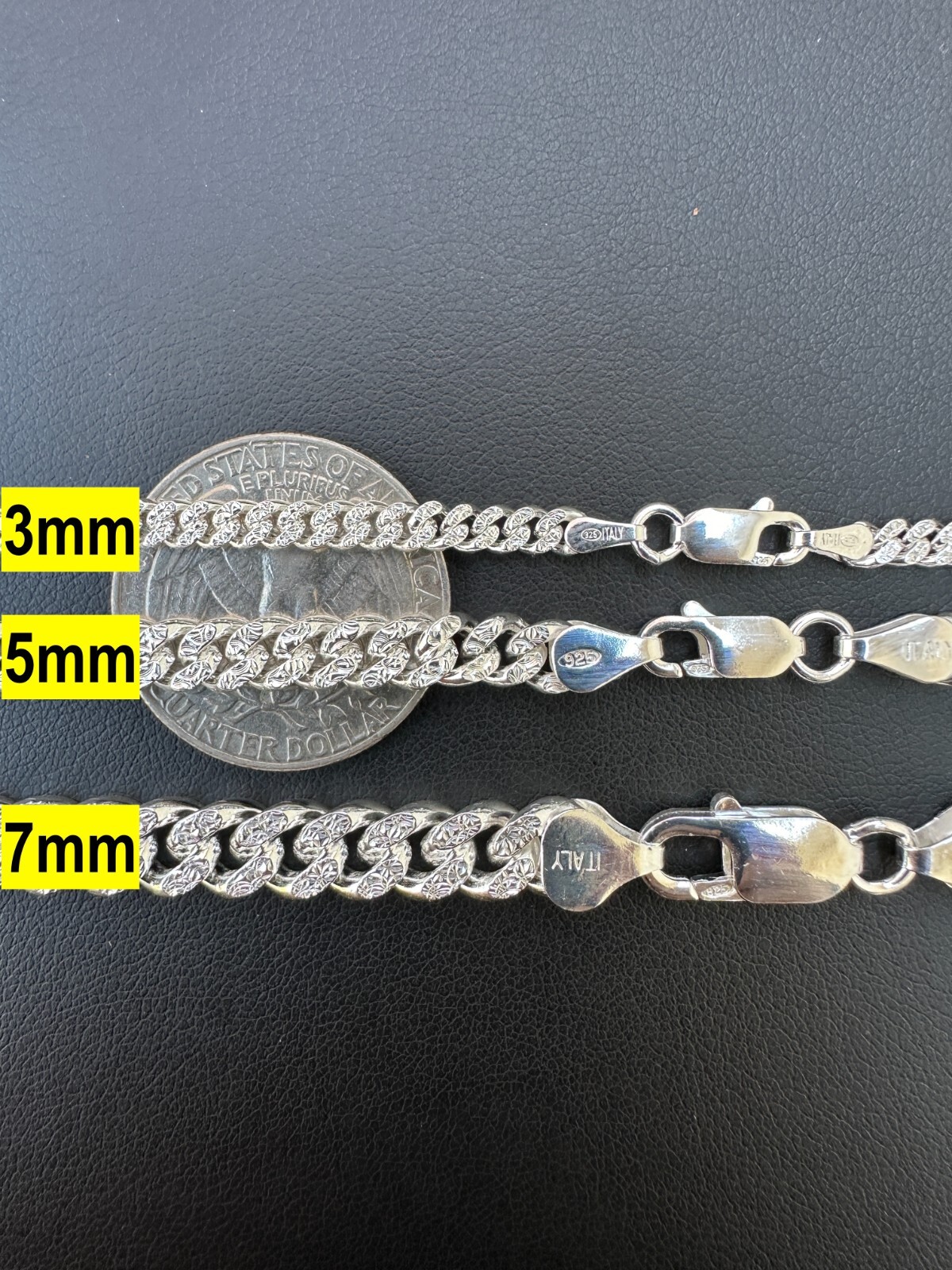 Miami Cuban Chain Diamond Cut Real 925 Sterling Silver Bracelet Necklace 3-7mm