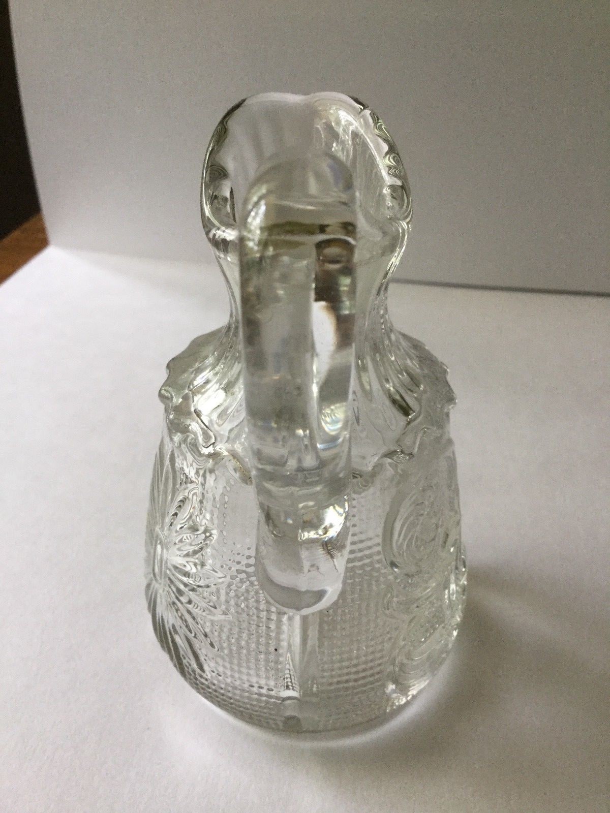 Pair of 20th Century Small Pitchers w/ Stoppers, Decorative Pressed Glass