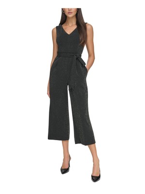 CALVIN KLEIN Womens Black Tie-belt Cropped Sleeveless Straight leg Jumpsuit 16